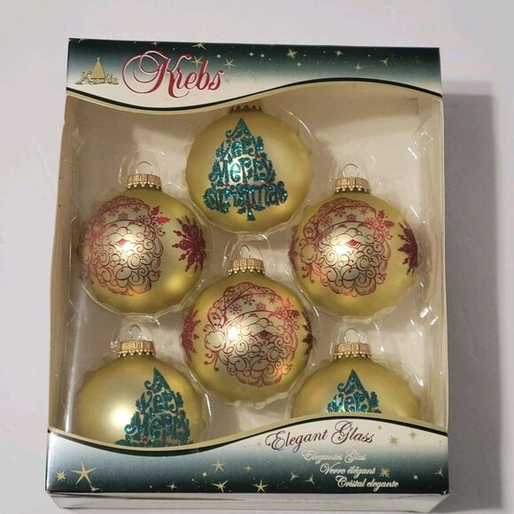 Other - KREBS Exclusive Designer Glitter Glass Christmas Ball Ornaments Box of 6
